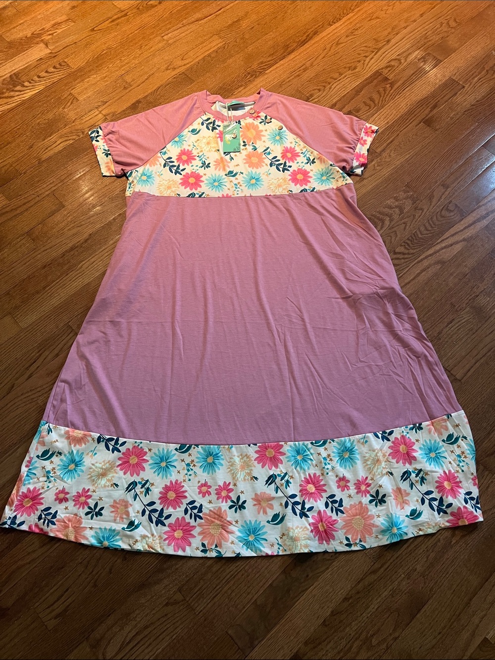 Plus-Size Pink Floral-Trim Maxi Dress